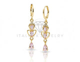Arete de Lujo - 106767 - Huggie Corazones CZ Rosa - Oro Laminado 18K