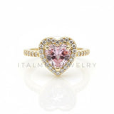 Anillo de Lujo - 106773 - Anillo Ajustable Corazon CZ Rosa y Clara - Oro Laminado 18K