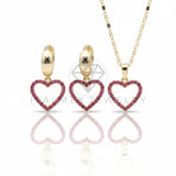 Juego de Lujo - 106776 - Juego Corazon CZ Rosa - Oro Laminado 18K