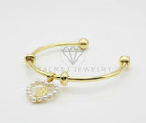Pulsera de Lujo - 106780 - Pulsera Ajustable Corazon de Perla con Virgen de Guadalupe - Oro Laminado 18K
