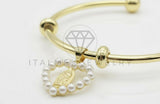 Pulsera de Lujo - 106780 - Pulsera Ajustable Corazon de Perla con Virgen de Guadalupe - Oro Laminado 18K