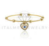 Pulsera de Lujo - 106781 - Pulsera Ajustable Corazon de Ojo Turco CZ Clara - Oro Laminado 18K