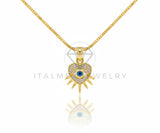 Collar Elegante - 106817 - Collar Ojo Turco y Corazon CZ Clara - Oro Laminado 18K