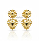 Arete de Lujo - 106819 - Arete Circulo y Corazon - Oro Laminado 18K