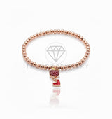 Pulsera de Lujo - 106829 - Pulsera Manzana CZ Roja y Corazon Rojo - Oro Laminado 18K