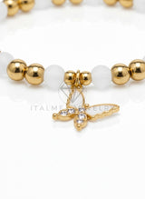 Pulsera de Lujo - 106833 - Pulsera Mariposa Blanca y CZ Clara - Oro Laminado 18K