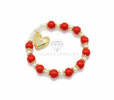 Pulsera de Lujo - 106848 - Pulsera Corazon CZ Clara con Bolitas Rojas - Oro Laminado 18K