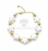 Pulsera de Lujo - 106852 - Pulsera Perlitas de Flores - Oro Laminado 18K