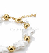 Pulsera de Lujo - 106852 - Pulsera Perlitas de Flores - Oro Laminado 18K