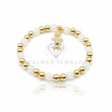 Pulsera de Lujo - 106854 - Pulsera Pez CZ Clara con Perlitas - Oro Laminado 18K
