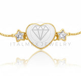 Pulsera de Lujo - 106856 - Pulsera Ajustable Corazon Blanco y CZ Clara- Oro Laminado 18K