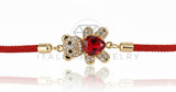 Pulsera de Lujo - 106865 - Pulsera Ajustable Roja con Osito y Piedra Corazon Rojo y CZ Clara- Oro Laminado 18K