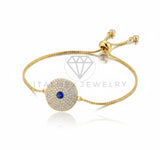 Pulsera de Lujo - 106866 - Pulsera Ajustable CZ Azul y Clara - Oro Laminado 18K