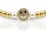 Pulsera de Lujo - 106873 - Pulsera con Perlitas y Carita Feliz CZ Clara - Oro Laminado 18K