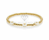 Pulsera de Lujo - 106879 - Pulsera Perlitas con Corazones - Oro Laminado 18K