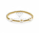 Pulsera de Lujo - 106879 - Pulsera Perlitas con Corazones - Oro Laminado 18K