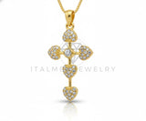 Collar Elegante - 106889 - Collar Cruz Corazones CZ Clara - Oro Laminado 18K