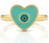 Anillo de Lujo - 106900 - Anillo Ajustable Corazon y Ojo Turco Turquesa- Oro Laminado 18K