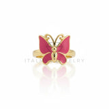 Anillo de Lujo - 106910 - Anillo Ajustable Mariposa Rosa - Oro Laminado 18K
