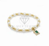 Pulsera de Lujo - 106920- Pulsera Perlitas con Tortuga CZ Verde y Clara - Oro Laminado 18K