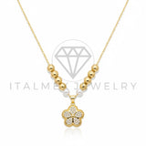 Collar Elegante - 106932 - Collar Flor CZ Clara con Perlitas - Oro Laminado 18K