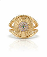 Anillo de Lujo - 106972 - Anillo Ajustable Diseñador CZ Verde y Clara - Oro Laminado 18K