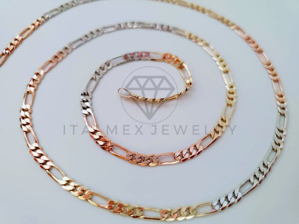 Cadena Clásica - 104952 - Estilo Figaro Diamantada 3.5mm/20" Florentina Oro Laminado 18K