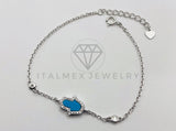 Pulsera de Lujo - 106046 - Diseño Mano Hamsa con Circonia y Esmalte Azul - Plata .925