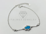 Pulsera de Lujo - 106046 - Diseño Mano Hamsa con Circonia y Esmalte Azul - Plata .925