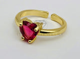 Anillo de Dama - 106026 - Anillo Solitario Corazon Circonia Roja Oro Laminado 18K