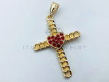 Dije de Lujo - 105699 - Dije Cruz Corazon Circonia Roja Oro Laminado 18K