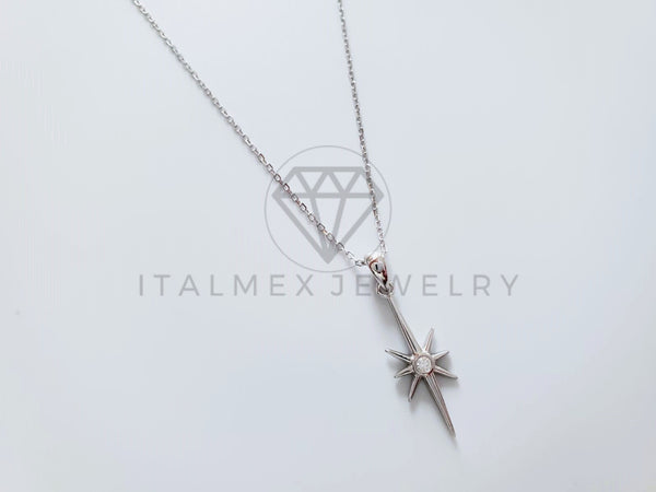 Collar de Lujo - 104784 - Diseño Estrella Circonia Clara Plata Fina .925