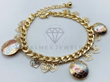 Pulsera de Lujo - 105819 - Pulsera Charms Flores y Corazones 3 Tonos Oro Laminado 18K