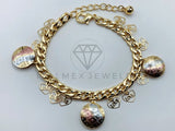Pulsera de Lujo - 105819 - Pulsera Charms Flores y Corazones 3 Tonos Oro Laminado 18K