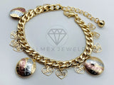 Pulsera de Lujo - 105819 - Pulsera Charms Flores y Corazones 3 Tonos Oro Laminado 18K