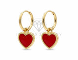 Arete de Lujo - 106407 - Huggie Clasico Corazon Rojo Oro Laminado 18K