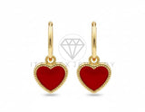 Arete de Lujo - 106407 - Huggie Clasico Corazon Rojo Oro Laminado 18K