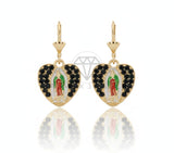 Arete de Lujo - 106701 - Arete Corazon Virgen de Guadalupe CZ Negra - Oro Laminado 18K