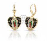 Arete de Lujo - 106701 - Arete Corazon Virgen de Guadalupe CZ Negra - Oro Laminado 18K