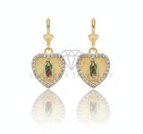 Arete de Lujo - 106702 - Arete Corazon Virgen de Guadalupe CZ Clara - Oro Laminado 18K