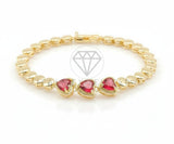 Pulsera de Lujo - 106561 - Pulsera Corazones CZ Rosa - Oro Laminado 18K