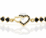 Pulsera de Lujo - 106565 - Pulsera Corazones CZ Negra - Oro Laminado 18K