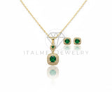 Juego de Lujo - 106575 - Juego CZ Verde y Clara - Oro Laminado 18K