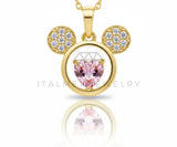 Juego de Lujo - 106578 - Juego Estilo Ratoncita Mouse  CZ Clara con Corazon CZ Rosa - Oro Laminado 18K