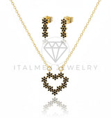 Juego de Lujo - 106579 - Juego Corazon CZ Negra - Oro Laminado 18K