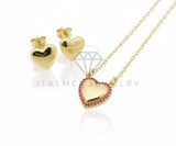 Juego de Lujo - 106581 - Juego Corazon CZ Rosa - Oro Laminado 18K