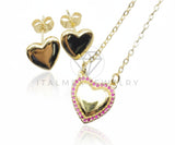 Juego de Lujo - 106581 - Juego Corazon CZ Rosa - Oro Laminado 18K