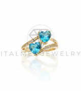 Anillo de Lujo - 106599 - Anillo Ajustable CZ Corazones Azules y CZ Clara - Oro Laminado 18K