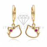 Arete de Lujo - 106601 - Arete Estilo Hello Gatito/ Gatita CZ Rosa - Oro Laminado 18K