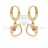 Arete de Lujo - 106601 - Arete Estilo Hello Gatito/ Gatita CZ Rosa - Oro Laminado 18K